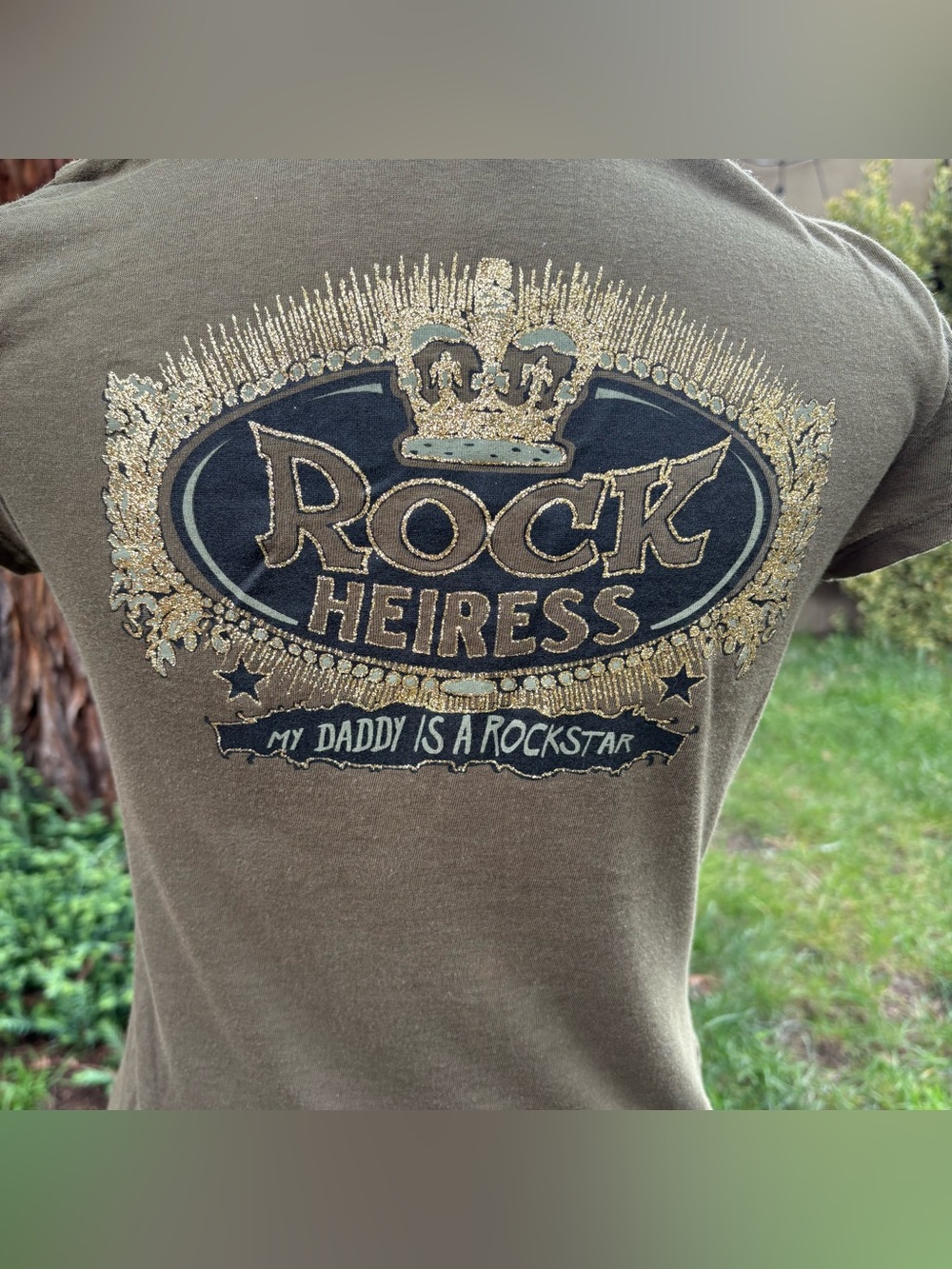 Anchor Blue Y2K Rock Heiress Graphic Baby Tee Olive Green Medium